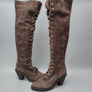 Free People Jeffrey Campbell Women's 8 Joe Suede Brown LaceUp Over the Knee Boot